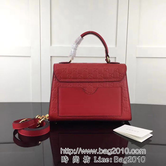 GUCCI古馳原單 新款專櫃品質原單皮質 453188 紅色全皮壓花手提單肩斜挎包 HY1025